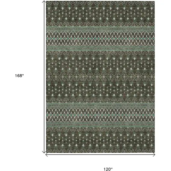 Brown Green And Olive Green Tribal Washable Indoor Outdoor Area Rug Photo 3