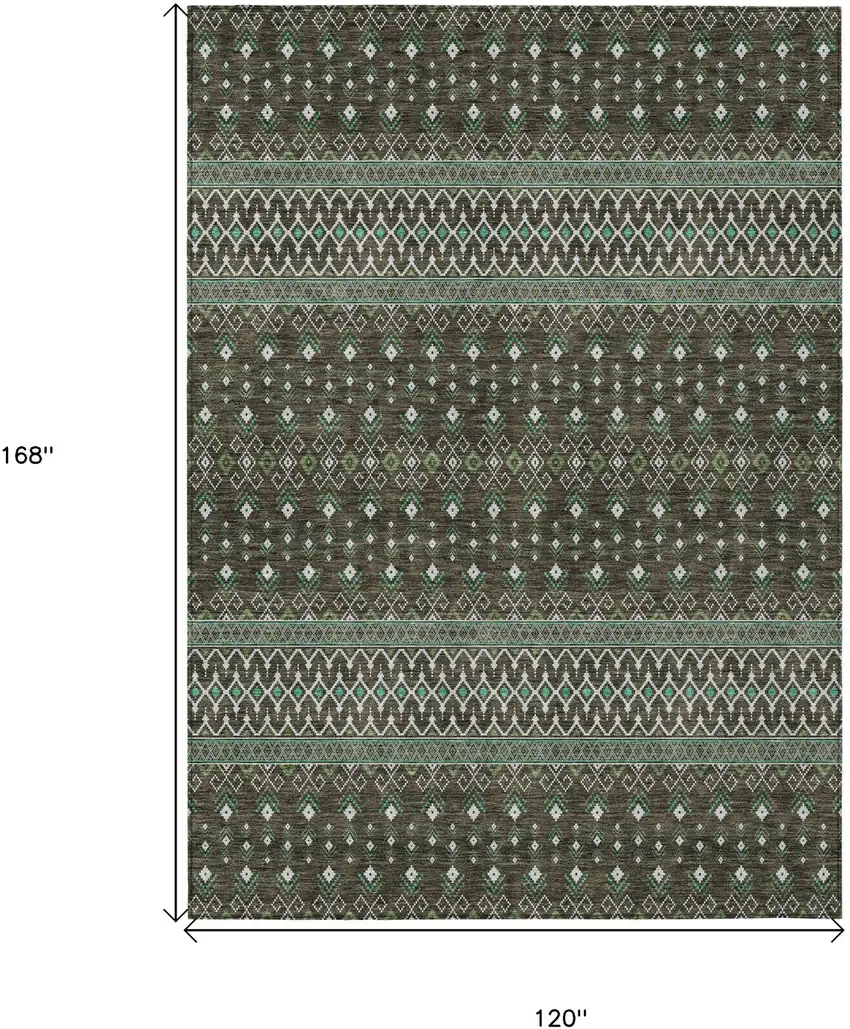 Brown Green And Olive Green Tribal Washable Indoor Outdoor Area Rug Photo 3