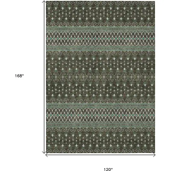 Brown Green And Olive Green Tribal Washable Indoor Outdoor Area Rug Photo 3