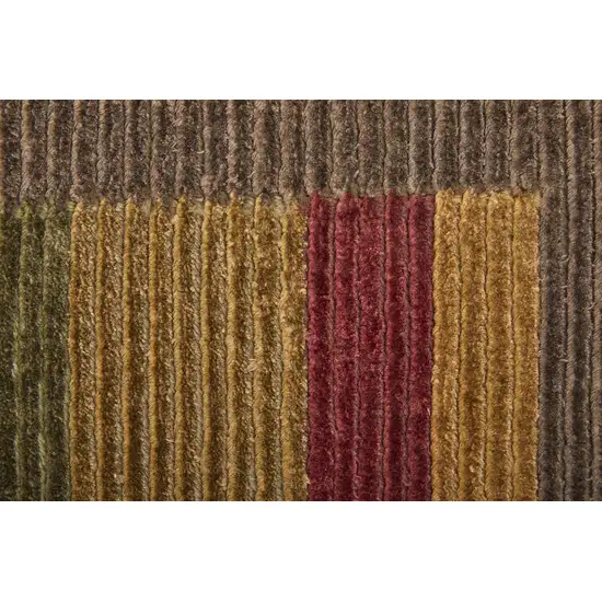 Brown Green And Red Striped Hand Knotted Area Rug Photo 4