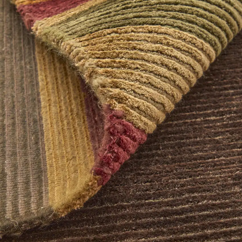 Brown Green And Red Striped Hand Knotted Area Rug Photo 6