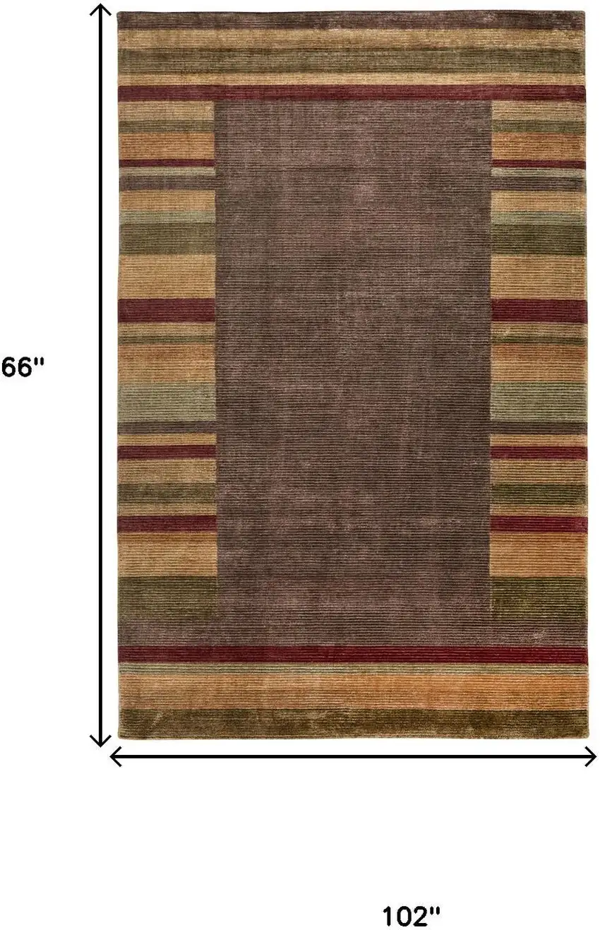 Brown Green And Red Striped Hand Knotted Area Rug Photo 8
