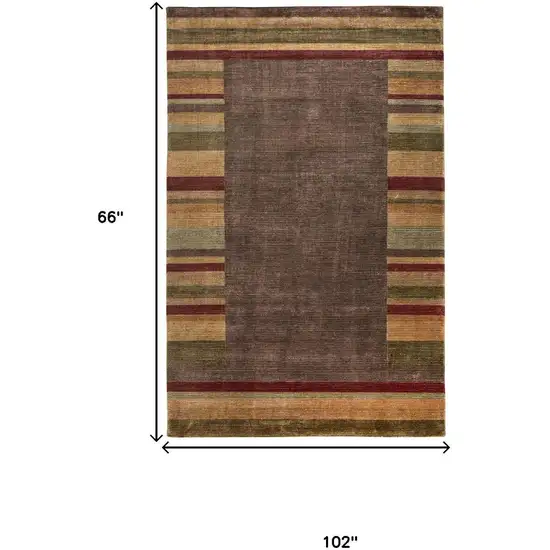 Brown Green And Red Striped Hand Knotted Area Rug Photo 8