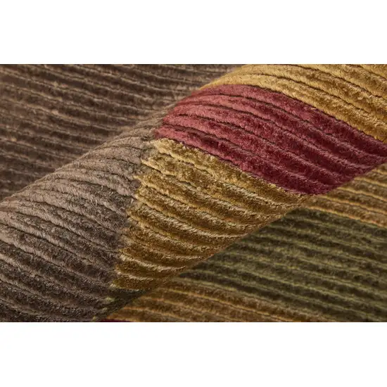Brown Green And Red Striped Hand Knotted Area Rug Photo 5