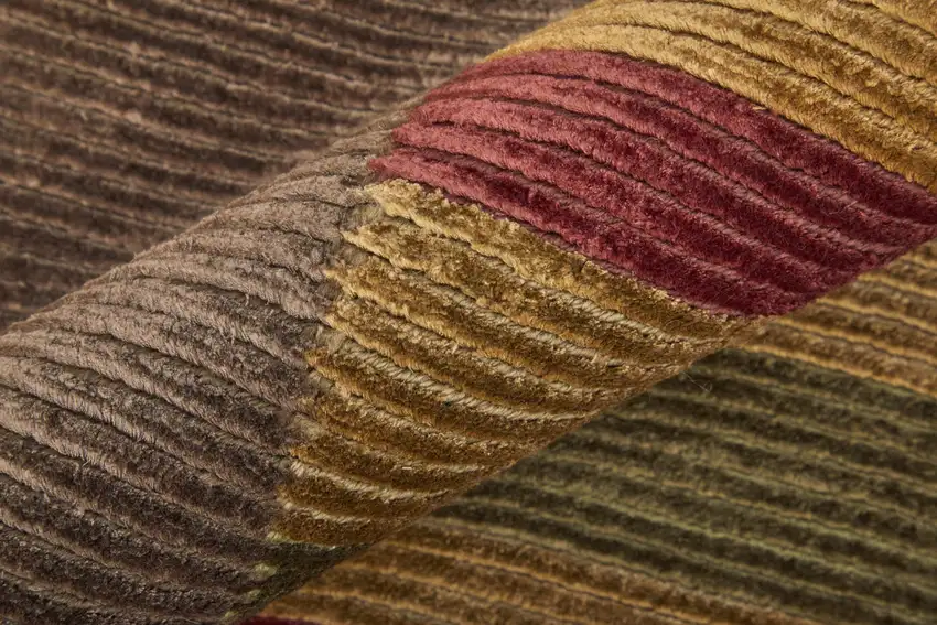 Brown Green And Red Striped Hand Knotted Area Rug Photo 5