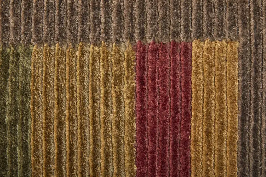 Brown Green And Red Striped Hand Knotted Area Rug Photo 4