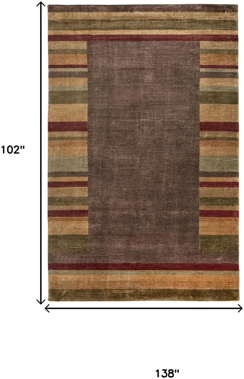 Brown Green And Red Striped Hand Knotted Area Rug Photo 8