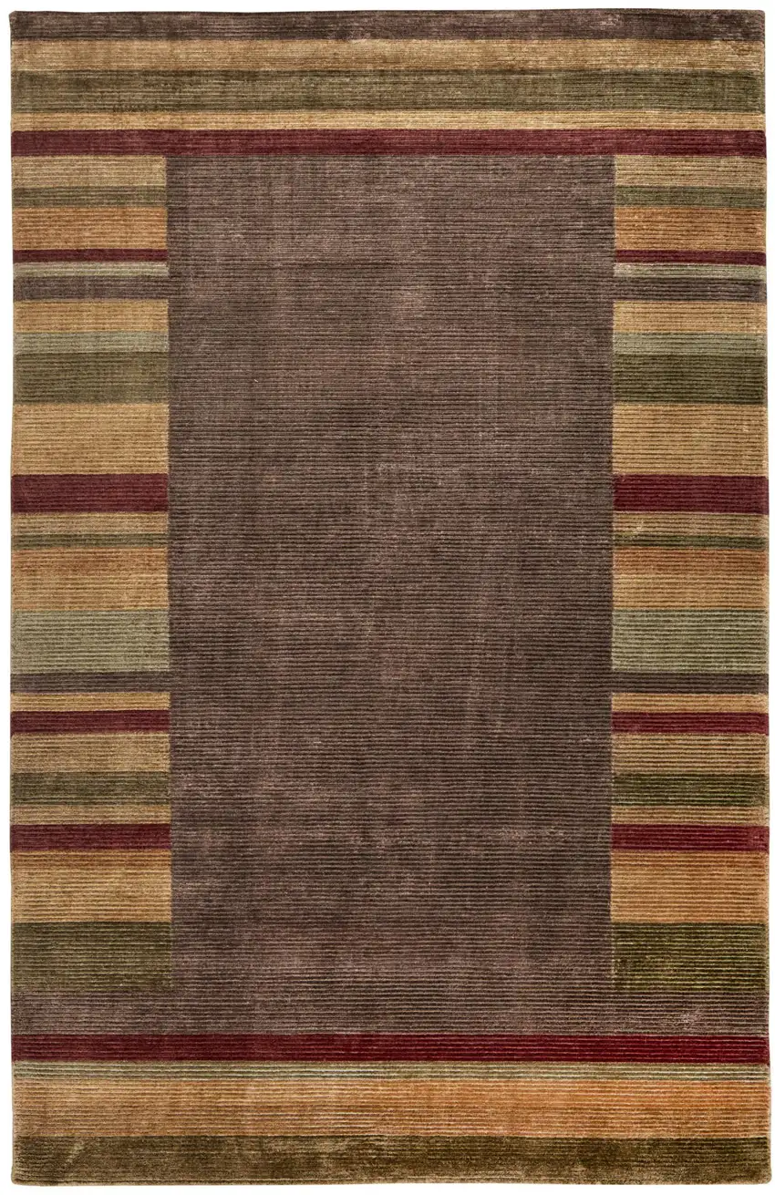 Brown Green And Red Striped Hand Knotted Area Rug Photo 2