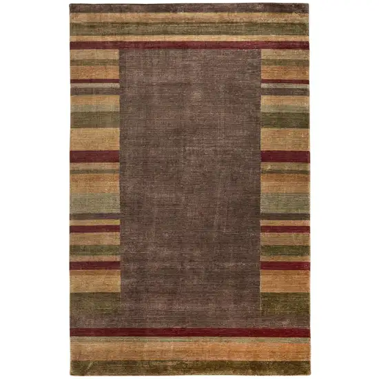 Brown Green And Red Striped Hand Knotted Area Rug Photo 2
