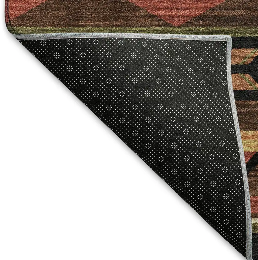 Brown Green And Rust Geometric Washable Area Rug With UV Protection Photo 7