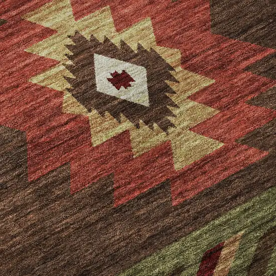 Brown Green And Rust Geometric Washable Area Rug With UV Protection Photo 9