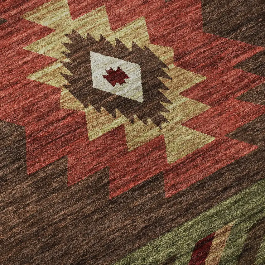 Brown Green And Rust Geometric Washable Area Rug With UV Protection Photo 9