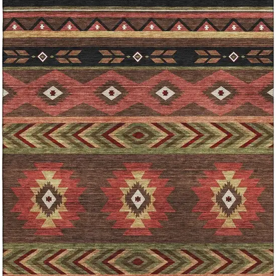 Brown Green And Rust Geometric Washable Area Rug With UV Protection Photo 4