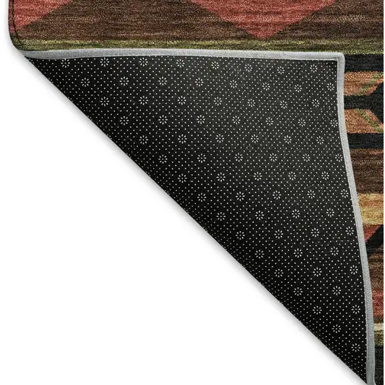 Brown Green And Rust Geometric Washable Area Rug With UV Protection Photo 7