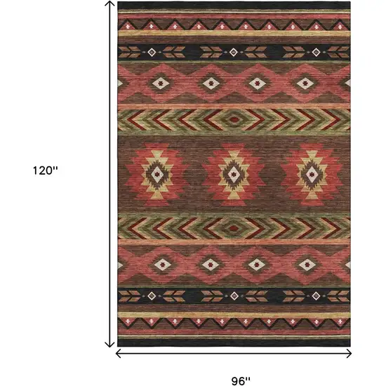 Brown Green And Rust Geometric Washable Area Rug With UV Protection Photo 3