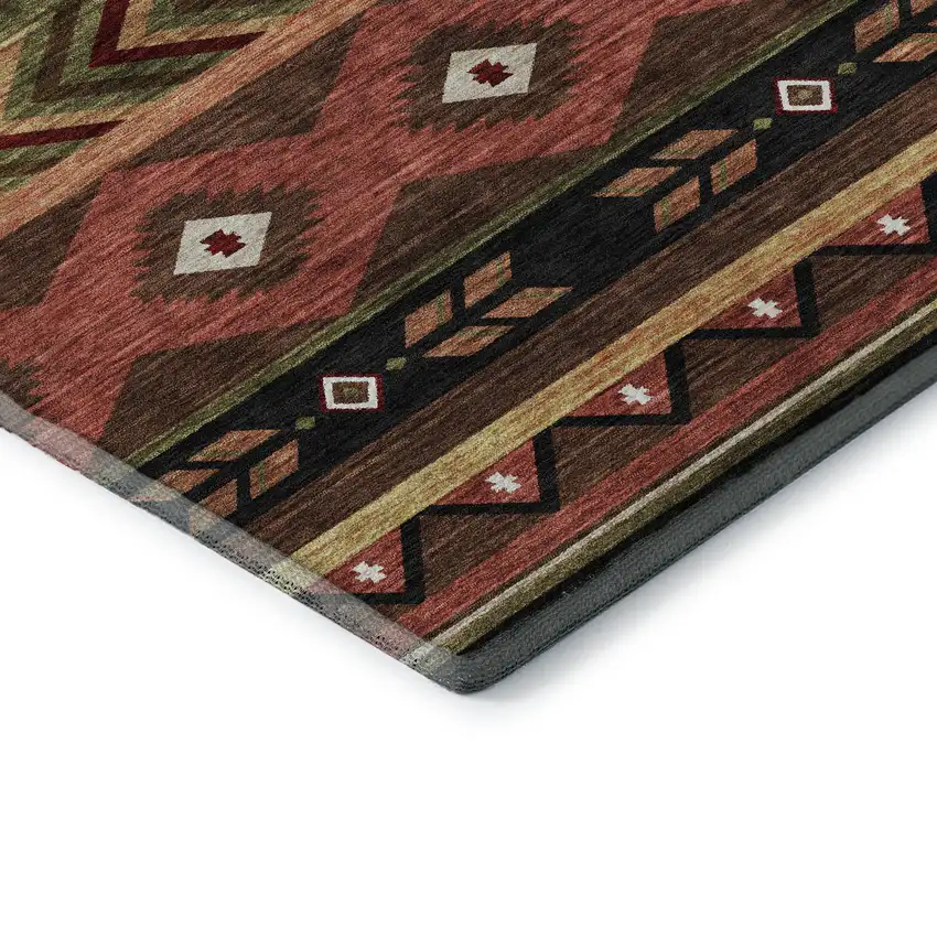 Brown Green And Rust Geometric Washable Area Rug With UV Protection Photo 7