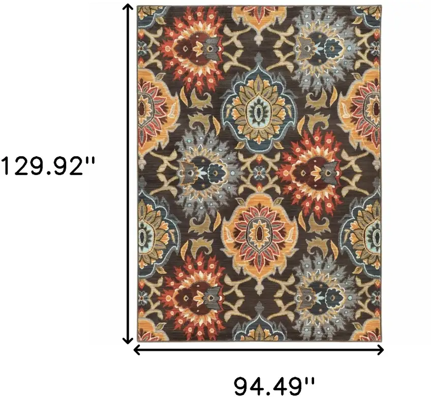Brown Grey Rust Red Gold Teal And Blue Green Floral Power Loom Stain Resistant Area Rug Photo 4