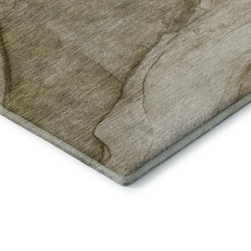 Brown Ivory And Beige Abstract Washable Area Rug With UV Protection Photo 9