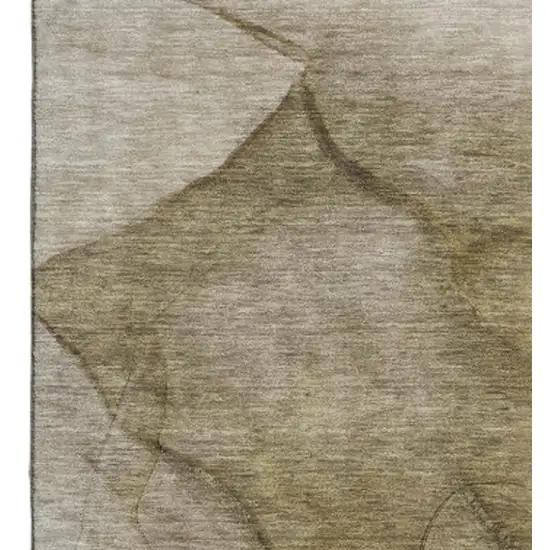 Brown Ivory And Beige Abstract Washable Area Rug With UV Protection Photo 3