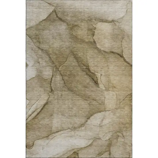Brown Ivory And Beige Abstract Washable Area Rug With UV Protection Photo 1