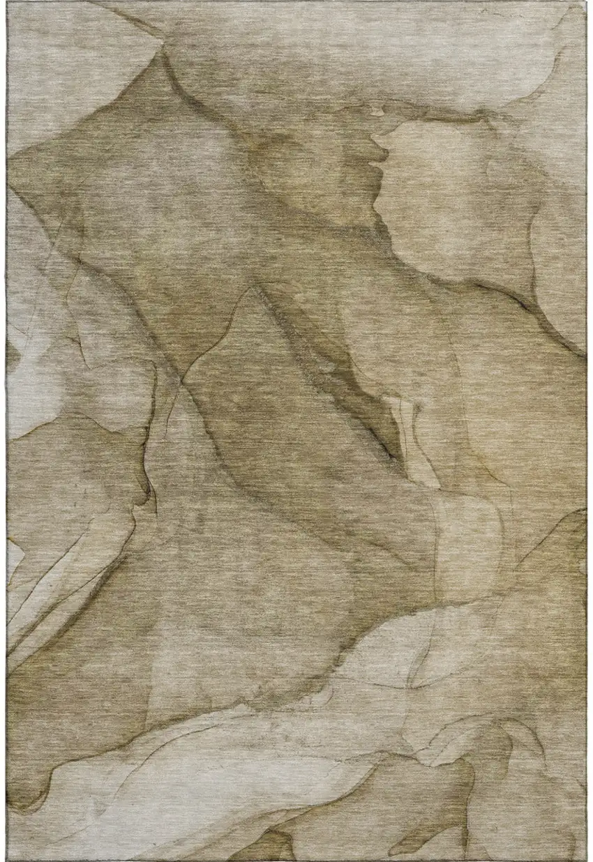Brown Ivory And Beige Abstract Washable Area Rug With UV Protection Photo 1