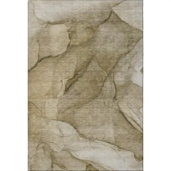 Brown Ivory And Beige Abstract Washable Area Rug With UV Protection Photo 4