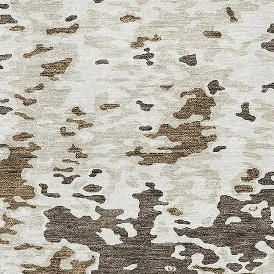 Brown Ivory And Beige Abstract Washable Area Rug With UV Protection Photo 2