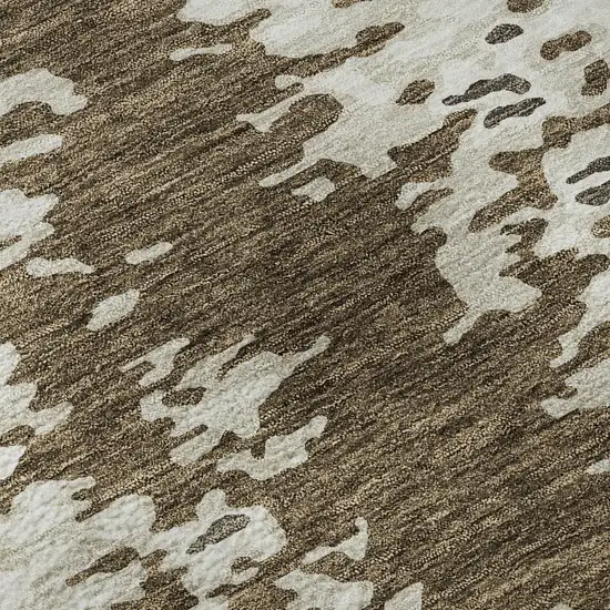 Brown Ivory And Beige Abstract Washable Area Rug With UV Protection Photo 9