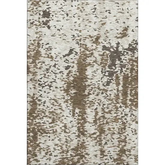 Brown Ivory And Beige Abstract Washable Area Rug With UV Protection Photo 1