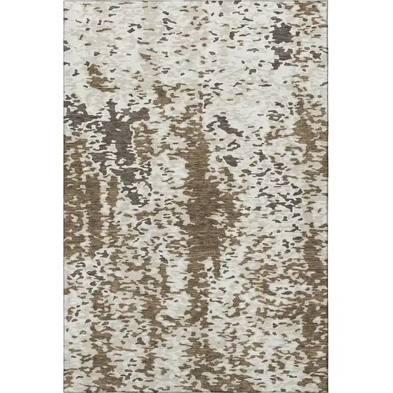 Brown Ivory And Beige Abstract Washable Area Rug With UV Protection Photo 3