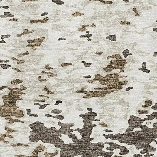 Brown Ivory And Beige Abstract Washable Area Rug With UV Protection Photo 2
