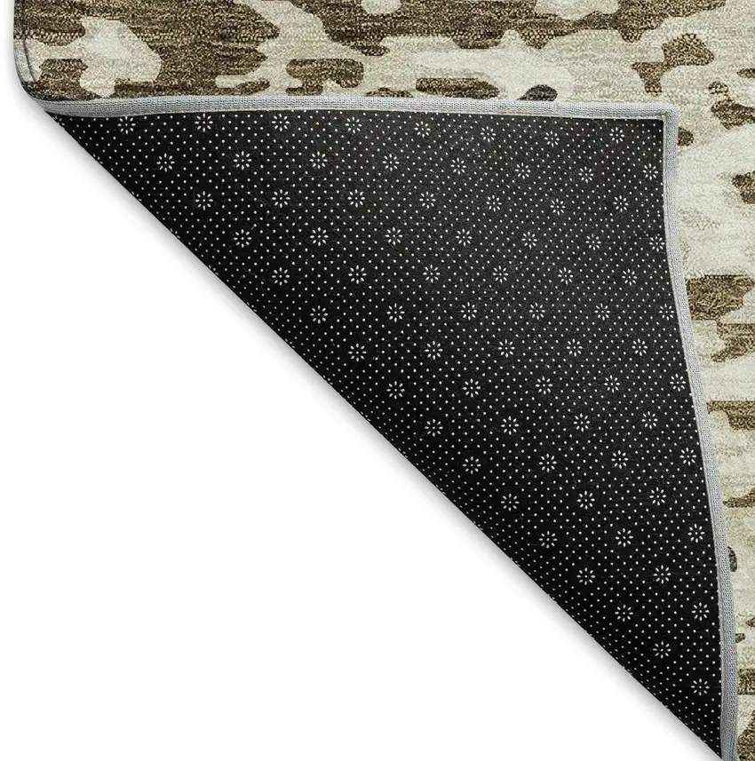 Brown Ivory And Beige Abstract Washable Area Rug With UV Protection Photo 6