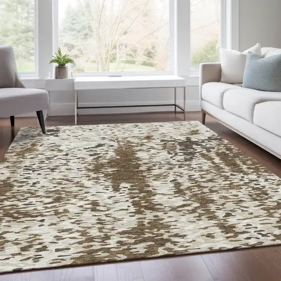 Brown Ivory And Beige Abstract Washable Area Rug With UV Protection Photo 5