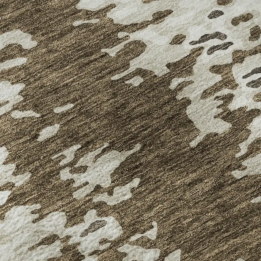 Brown Ivory And Beige Abstract Washable Area Rug With UV Protection Photo 9