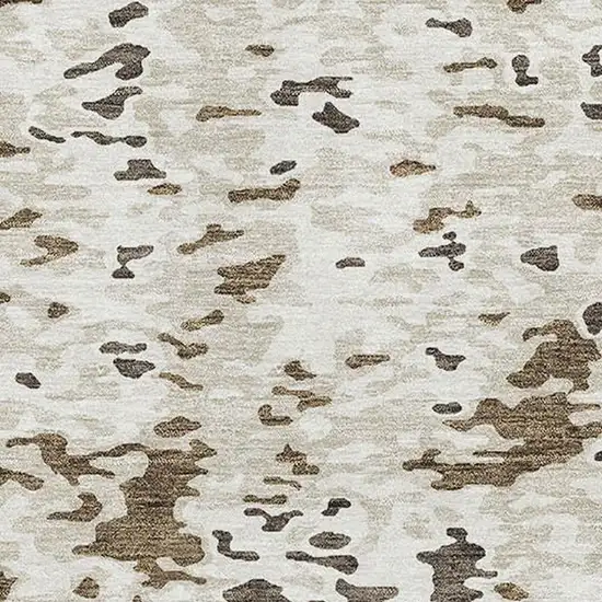 Brown Ivory And Beige Abstract Washable Area Rug With UV Protection Photo 2