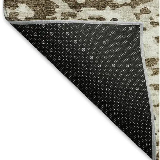 Brown Ivory And Beige Abstract Washable Area Rug With UV Protection Photo 6