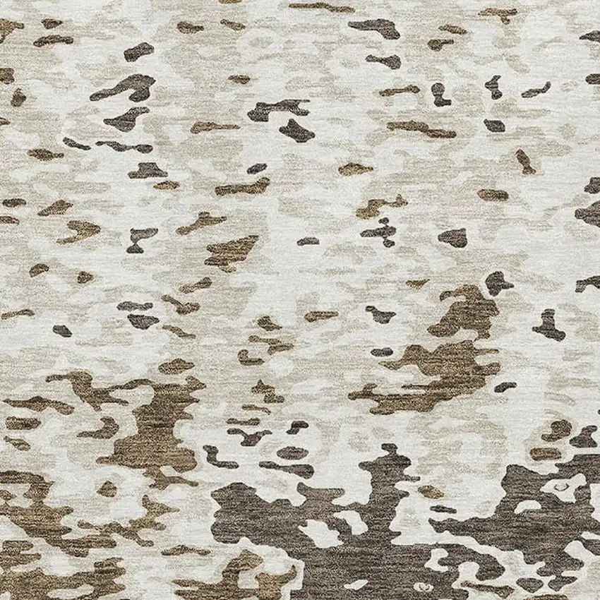 Brown Ivory And Beige Abstract Washable Area Rug With UV Protection Photo 2