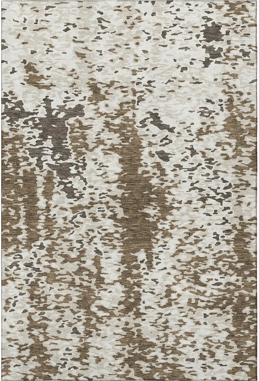 Brown Ivory And Beige Abstract Washable Area Rug With UV Protection Photo 3