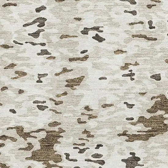 Brown Ivory And Beige Abstract Washable Area Rug With UV Protection Photo 2