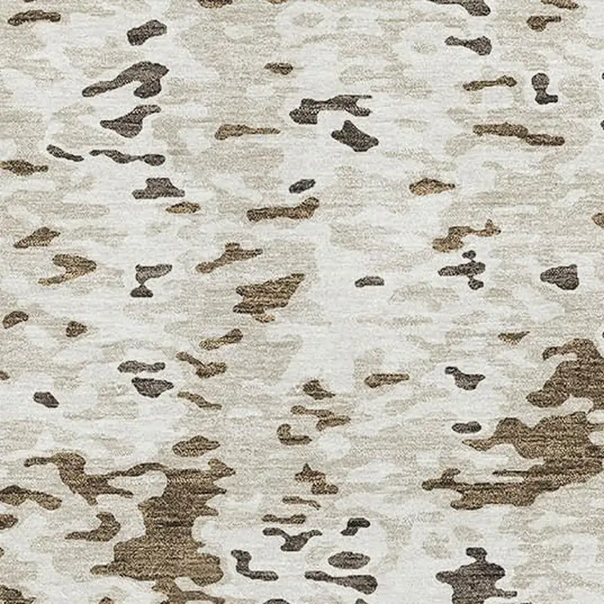 Brown Ivory And Beige Abstract Washable Area Rug With UV Protection Photo 2