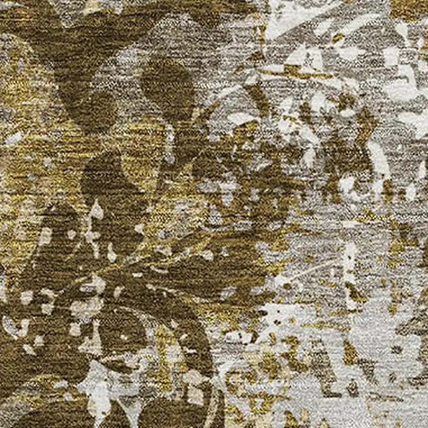 Brown Ivory And Beige Damask Washable Area Rug With UV Protection Photo 2