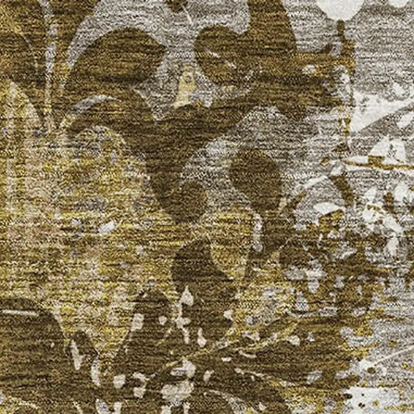 Brown Ivory And Beige Damask Washable Area Rug With UV Protection Photo 2