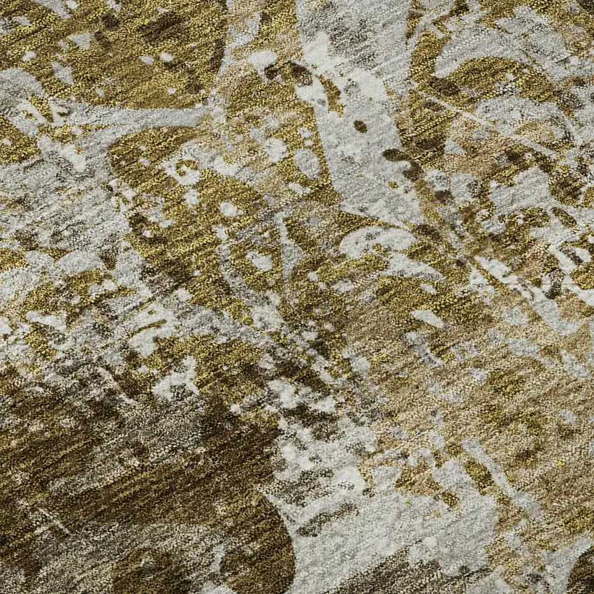 Brown Ivory And Beige Damask Washable Area Rug With UV Protection Photo 8