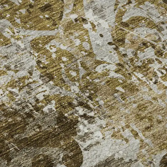 Brown Ivory And Beige Damask Washable Area Rug With UV Protection Photo 9