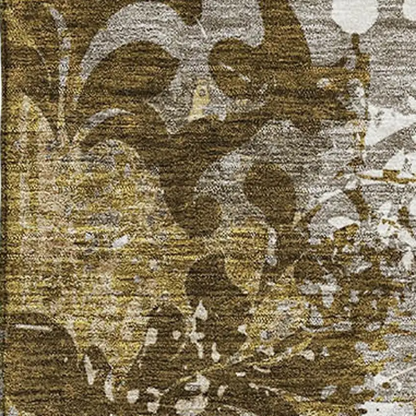 Brown Ivory And Beige Damask Washable Area Rug With UV Protection Photo 2