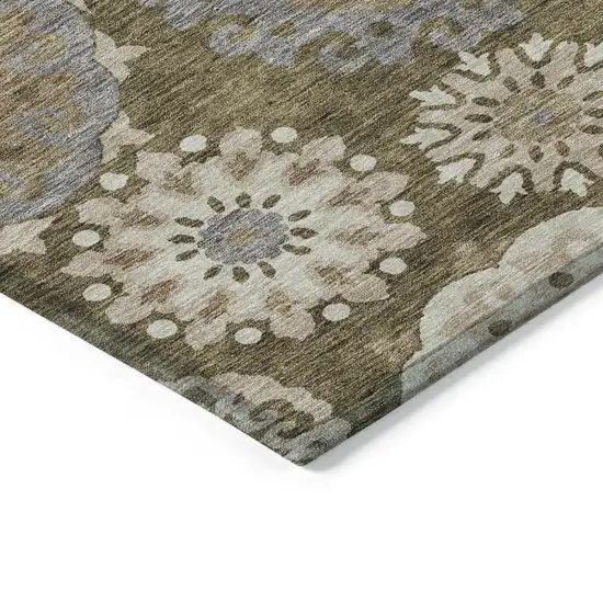 Brown Ivory And Beige Floral Medallion Washable Indoor Outdoor Area Rug Photo 5