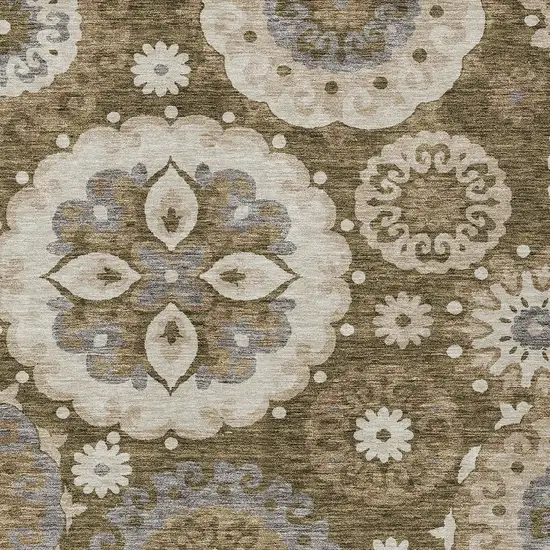 Brown Ivory And Beige Floral Medallion Washable Indoor Outdoor Area Rug Photo 4