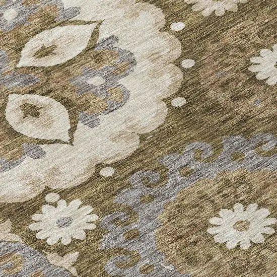 Brown Ivory And Beige Floral Medallion Washable Indoor Outdoor Area Rug Photo 5