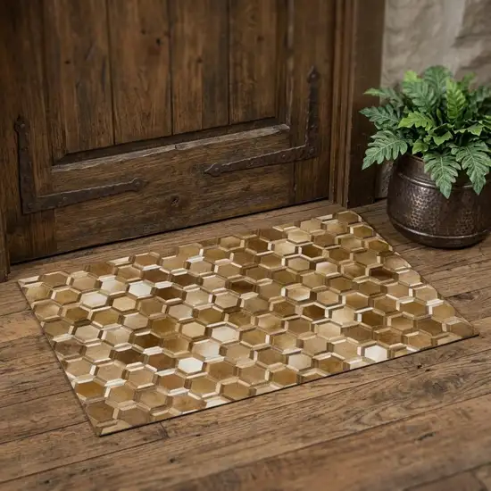 Brown Ivory And Beige Geometric Washable Area Rug With UV Protection Photo 1