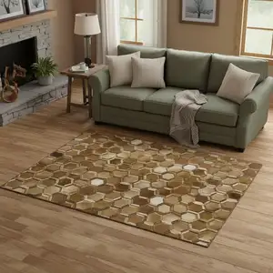 Photo of Brown Ivory And Beige Geometric Washable Area Rug With UV Protection